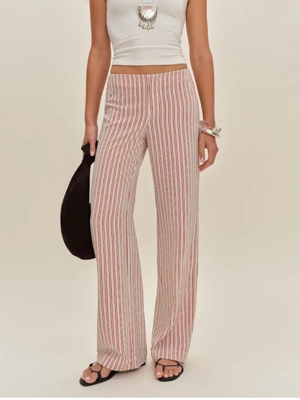 Reformation Red & Cream Striped Wide-Leg Pants